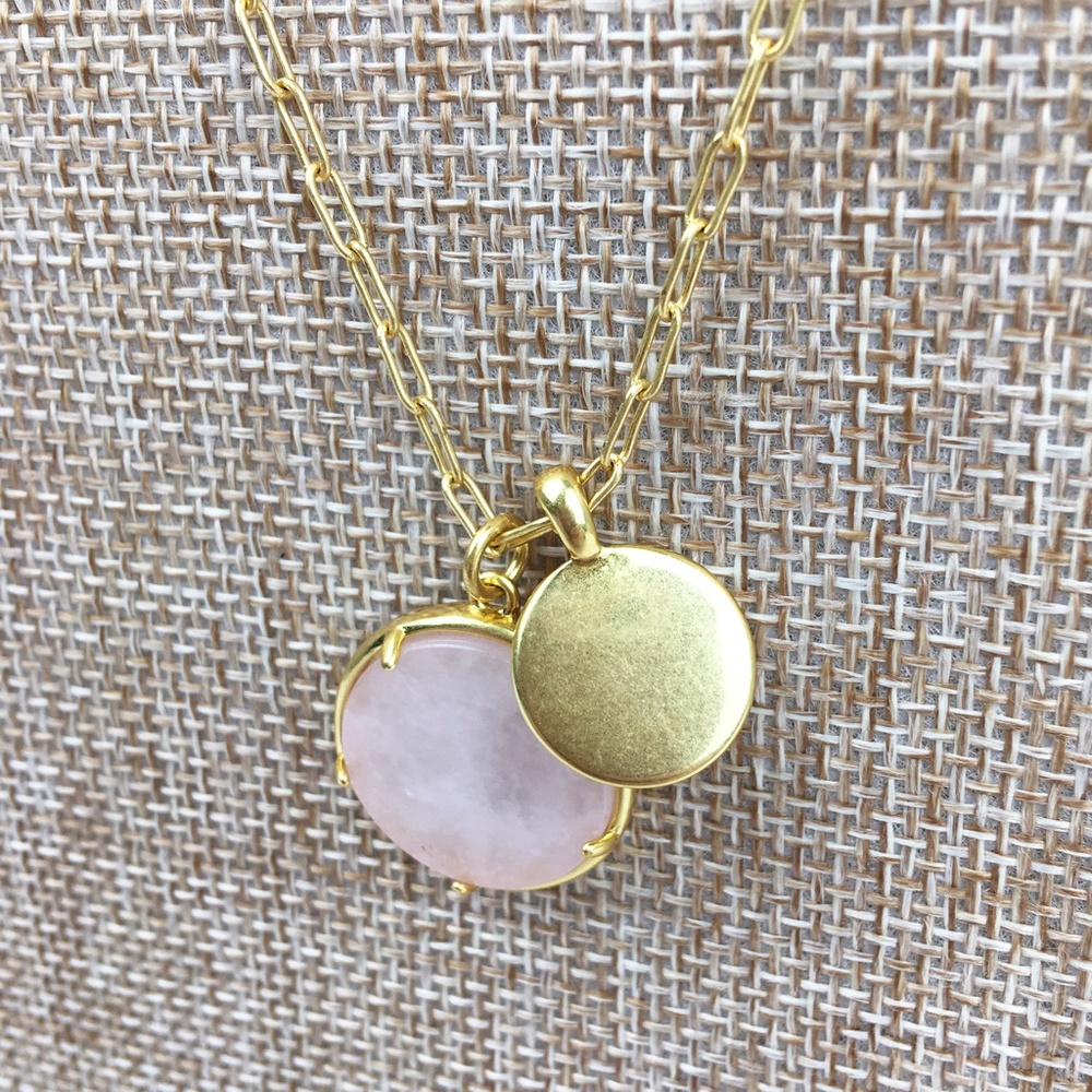 Madewell Stone Collection Rose Quartz Pendant Necklace 24" to 27" Length - Picture 7 of 11